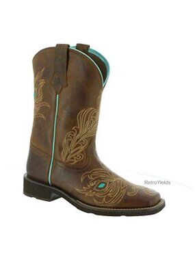 Western Boots Leather Square Toe Mid Calf Block Heel Work Wear